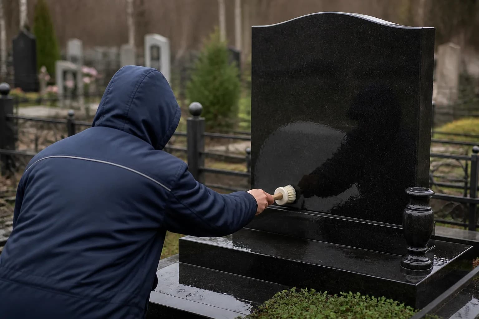 Гранитный памятник перед щадящей очисткой