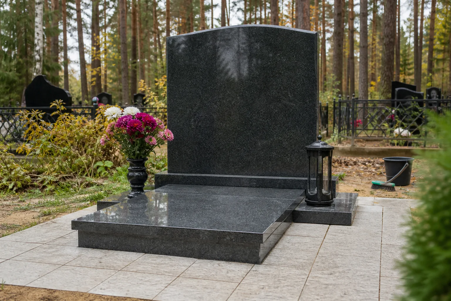 Чистый гранитный памятник без масляной плёнки и лишнего покрытия