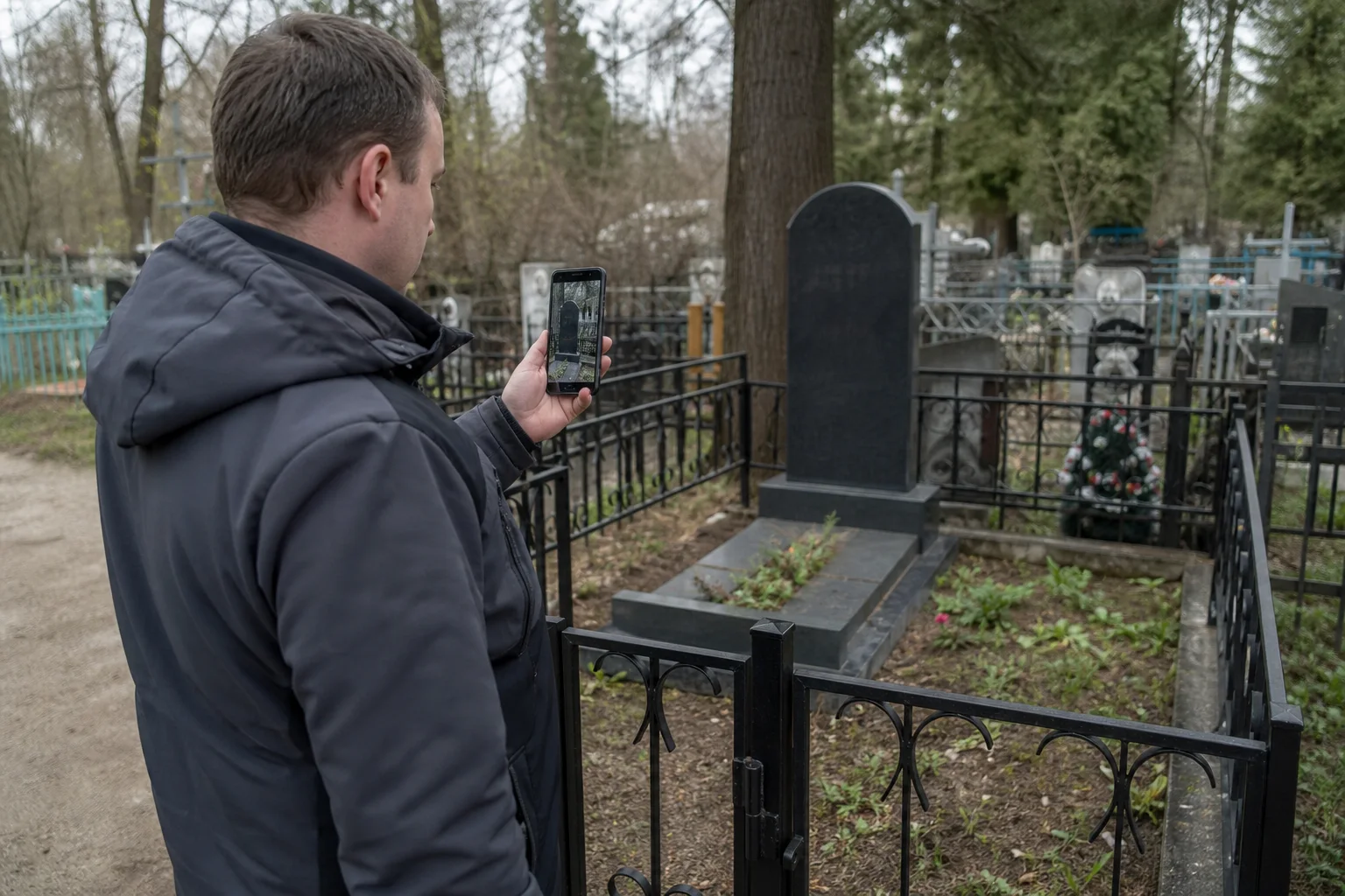 Исполнитель сверяет фотографию и ориентиры перед началом уборки